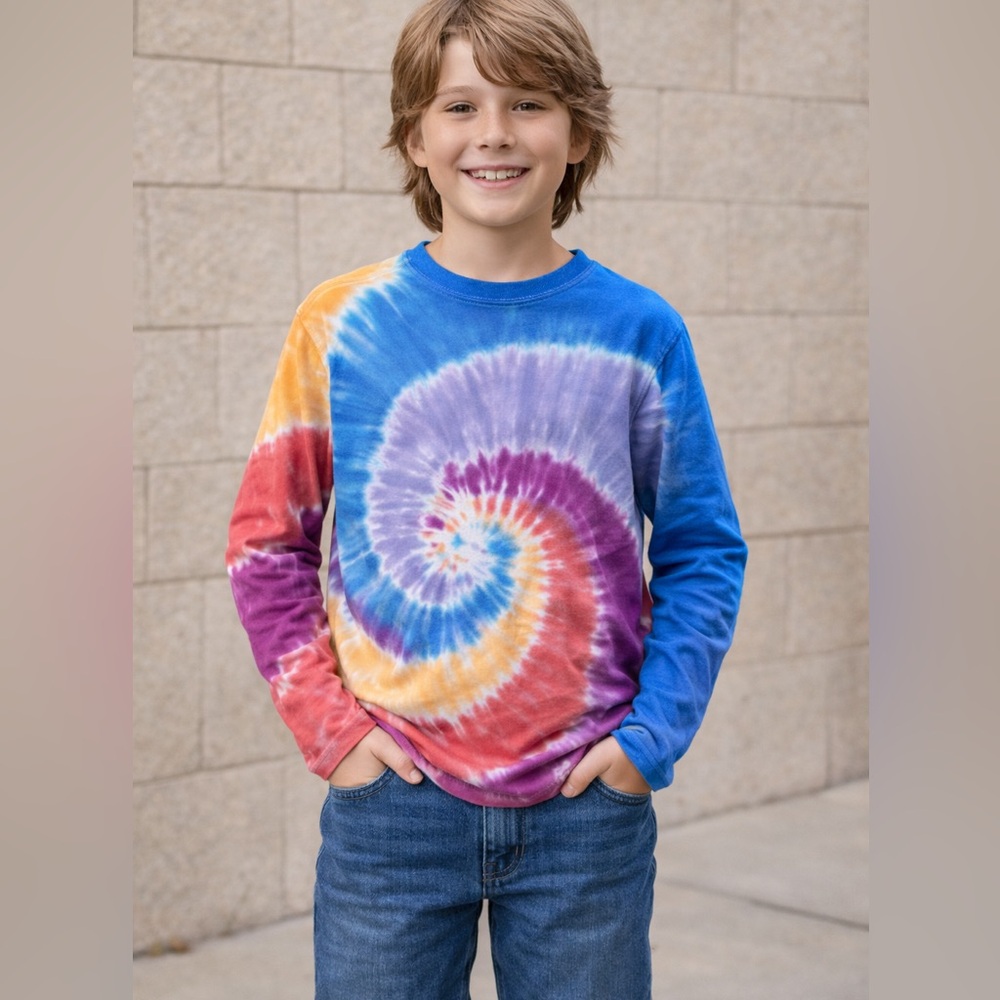 Lands’ End Kids Tie Dye Long Sleeve Shirt Youth M 10–12 100% Cotton